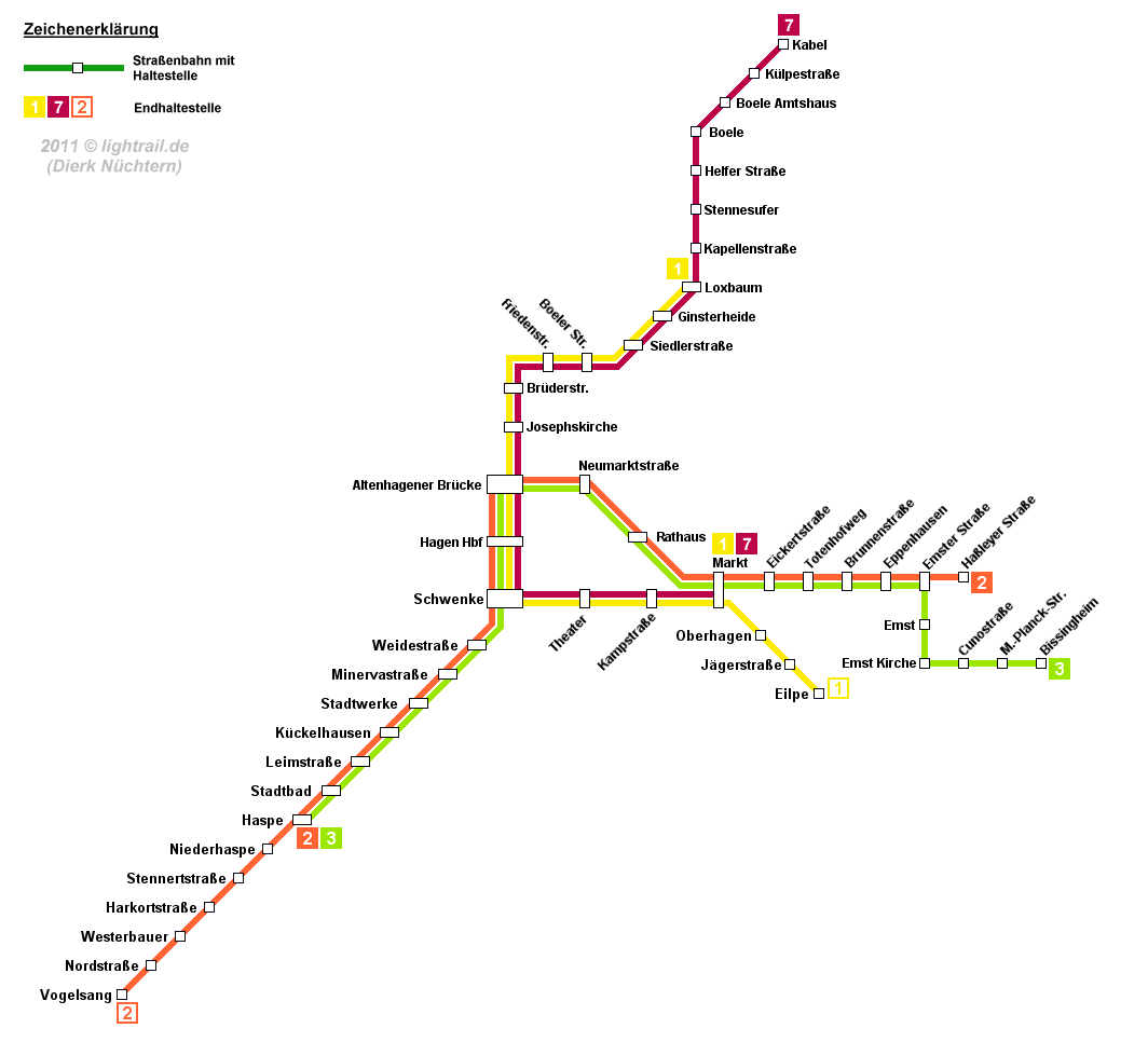 Netzplan Strassenbahn Hagen 1974